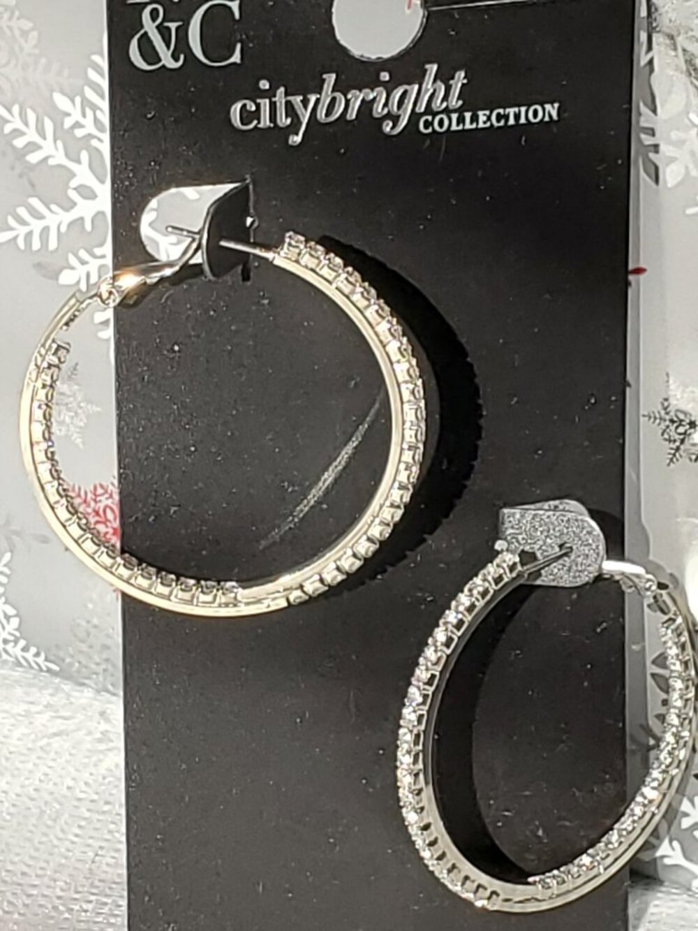 New York & Co City Bright Rhinestone Hoop Leverback Silver Pierced Earrings